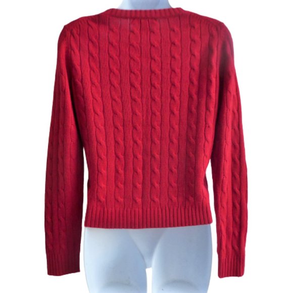 SiLK Cashmere Cable Knit Sweater Red The Limited Ribbed Crew Cuffs Waistband S - Picture 7 of 9